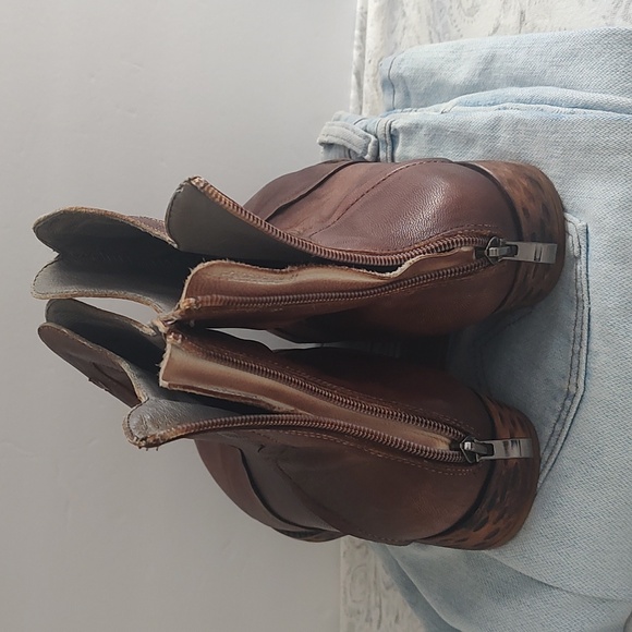 Socofy Brand Brown Leather Ankle Boots Zip Heel Motoboho Fairy Grunge Aesthetic - Picture 12 of 13
